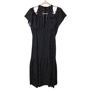 Shein Black & White Polka Dot Midi Cold Shoulder Dress